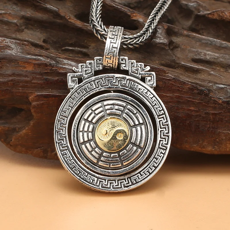 BOCAI S925 Silver Six Words Men And Women Authentic Words Pendant Thai Silver Ancient Chinese Auspicious Cloud Transfer Pendant