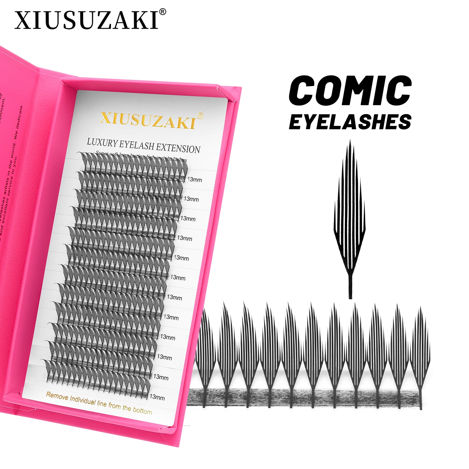 시우수자키 코믹 스파이어 속눈썹 자동 꽃모양 프리메이드 팬 속눈썹 연장 개별 볼륨 인조 속눈썹 코스프레