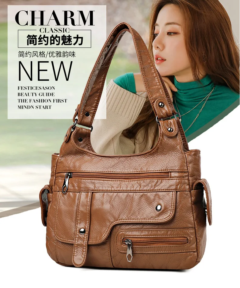 

Retro Commuting Minimalist Soft Pu Leather Pure Color Large Capacity Single Shoulder Underarm Handbag Woman