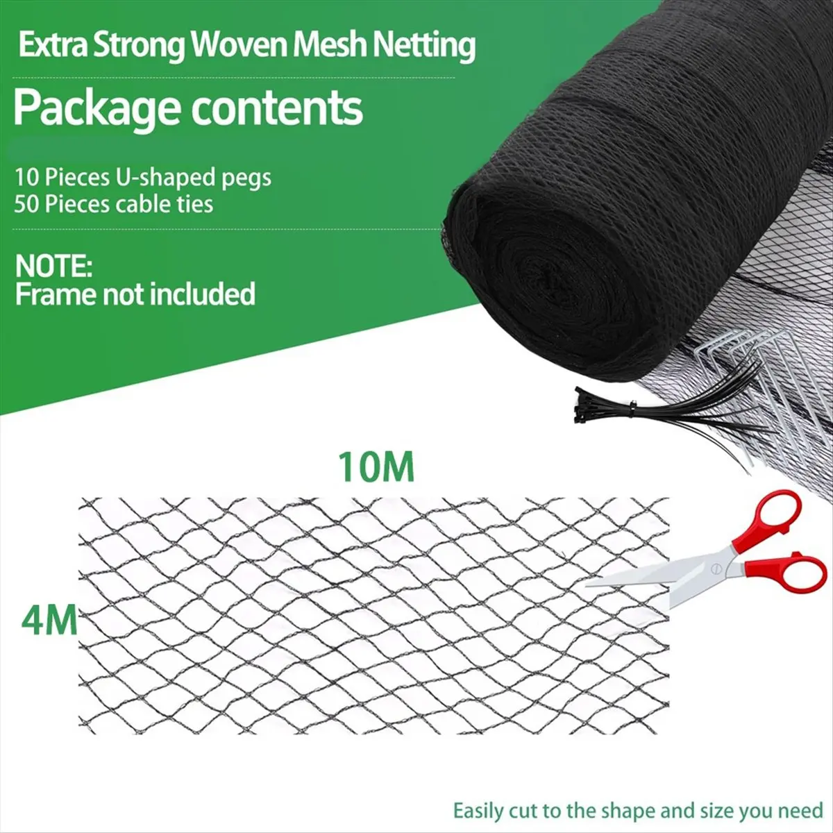 BAAU Red de jardín 4x10m, Red para pájaros de malla tejida extra fuerte para árboles frutales, plantas y verduras, Red para estanque de malla reutilizable