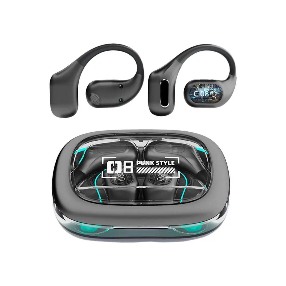 Écouteurs Bluetooth sans fil avec clips d'oreille et crochets d'oreille, suppression du bruit, casque de sport, couvercle transparent, écouteurs de course