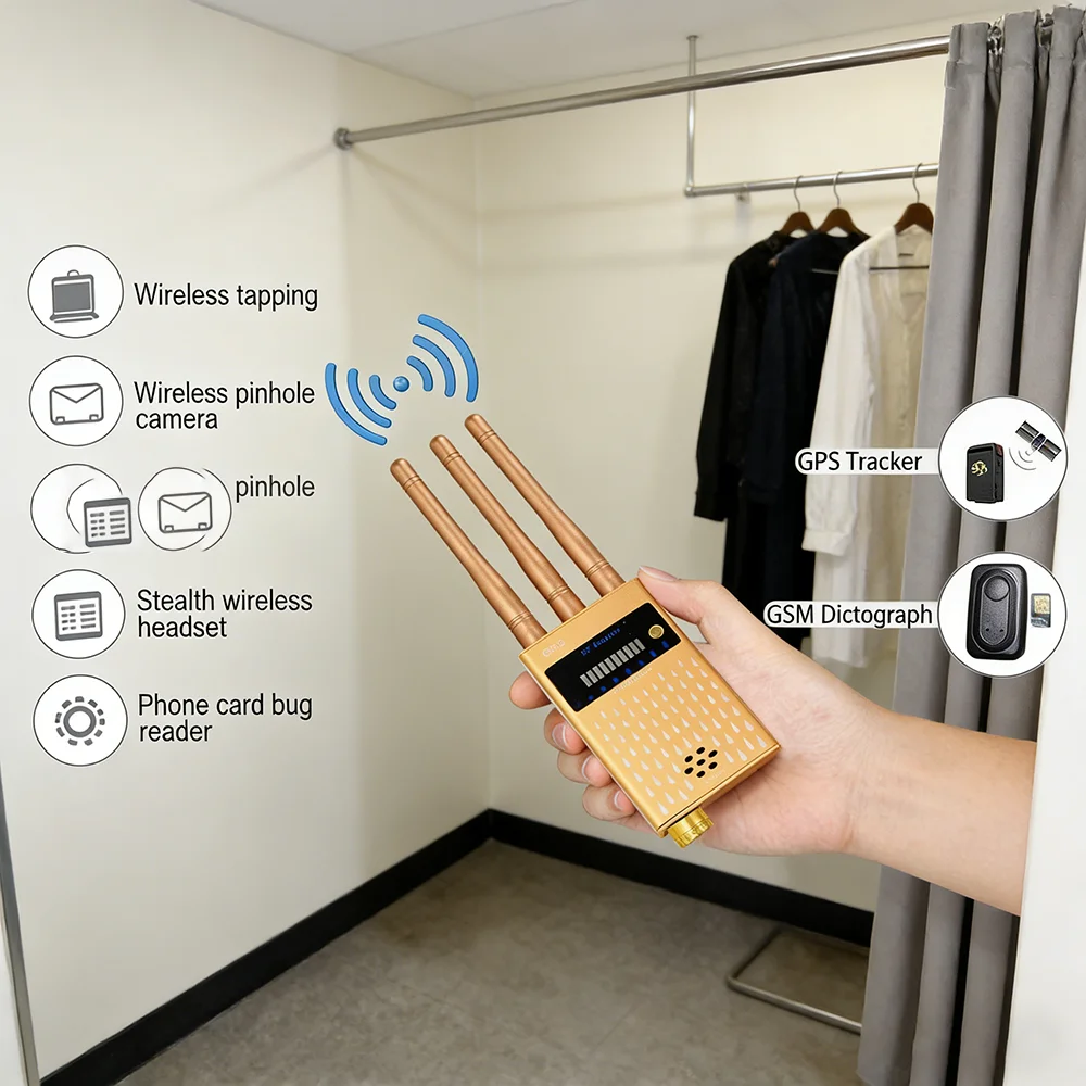 

Детектор радиосигналов с тремя антеннами, обнаружитель беспроводных GSM-жучков, GPS-трекеров, сканер камер мобильных телефонов 2G/3G/4G, 1МГц-8000МГц