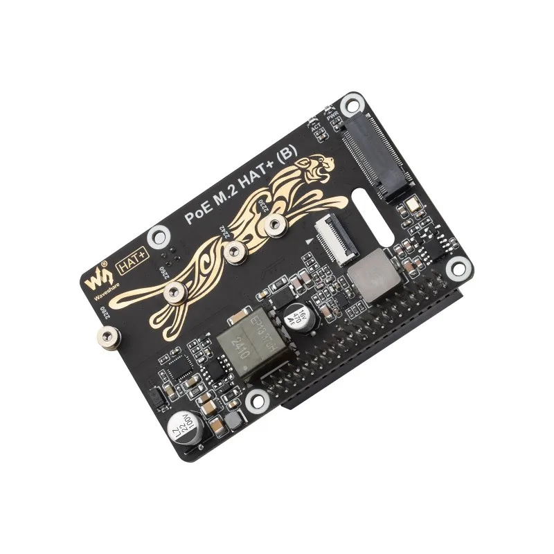 Адаптер Waveshare PCIe-M.2 с функцией PoE (B) для Raspberry Pi 5, поддерживает твердотельный накопитель NVMe Protocol M.2