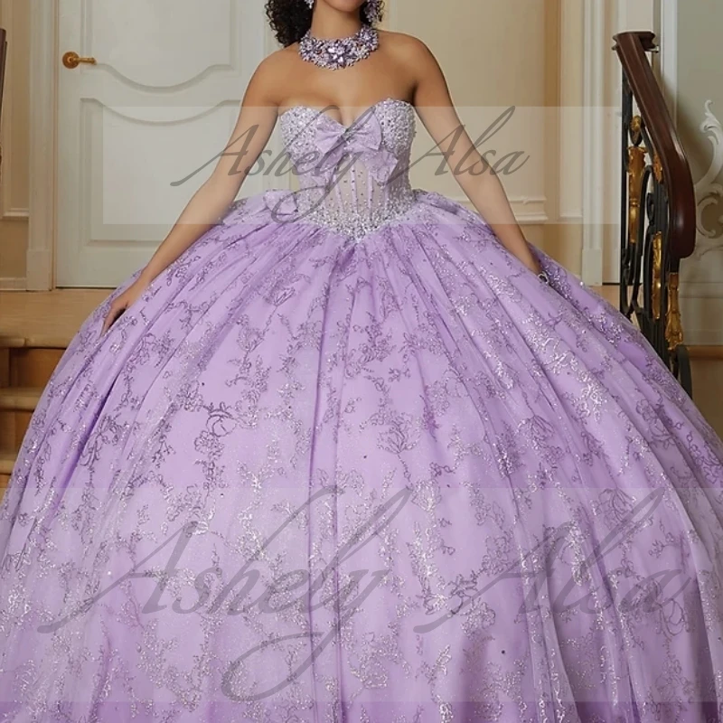 AQ223 مخصص أرجواني الأميرة فتاة فساتين Quinceanera الوهم القوس الكرة ثوب المرأة حفلة موسيقية مناسبة ارتداء فستان حفلة عيد ميلاد 15