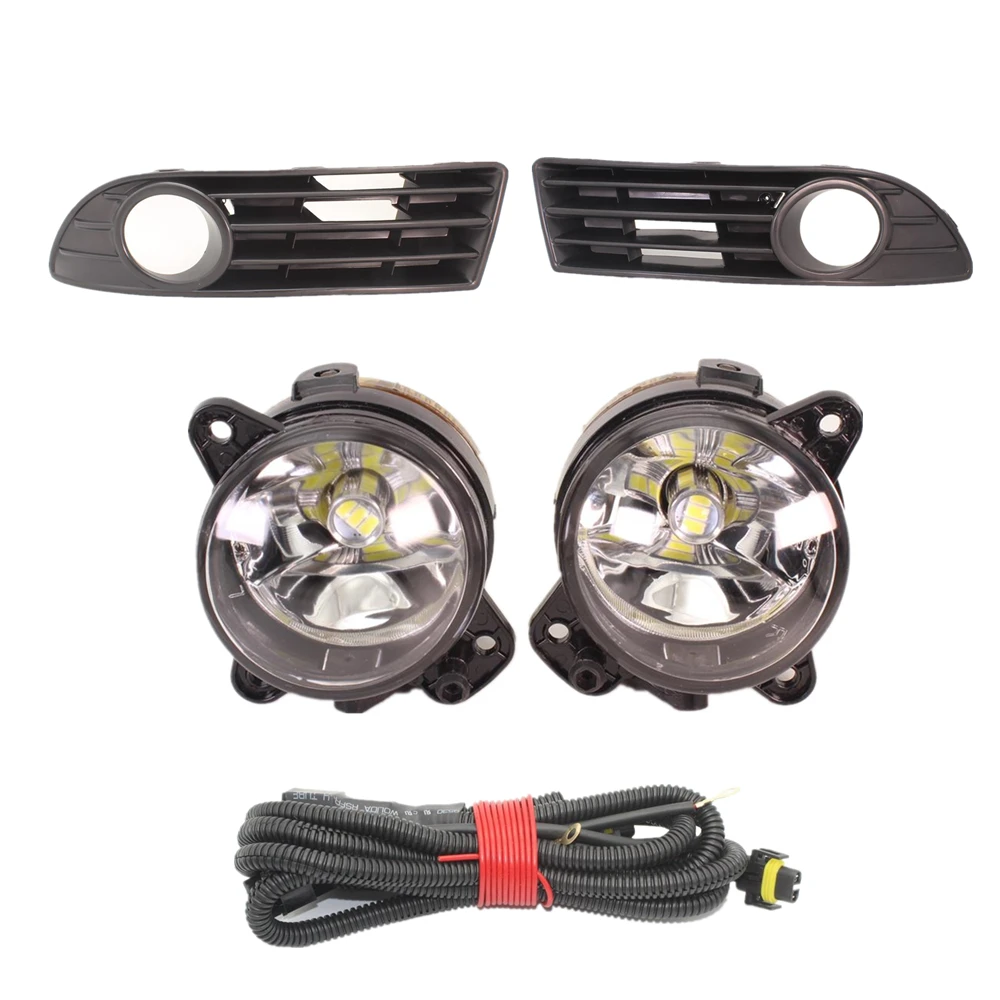 Front Haogen / LED Fog Lamp Light With bulbs + Grille +Wire For VW Polo 9N3 MK4 Facelift 2005 2006 2007 2008 2009 2010