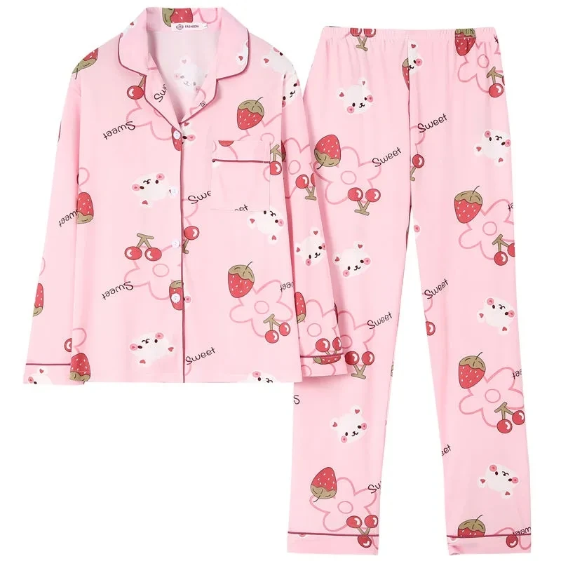 Women Pajamas Set Long Sleeve Sleepwear Kawaii Pyjama For Young Girls Anime Pijama Casual Nightgown Moon Bunny Home Suits