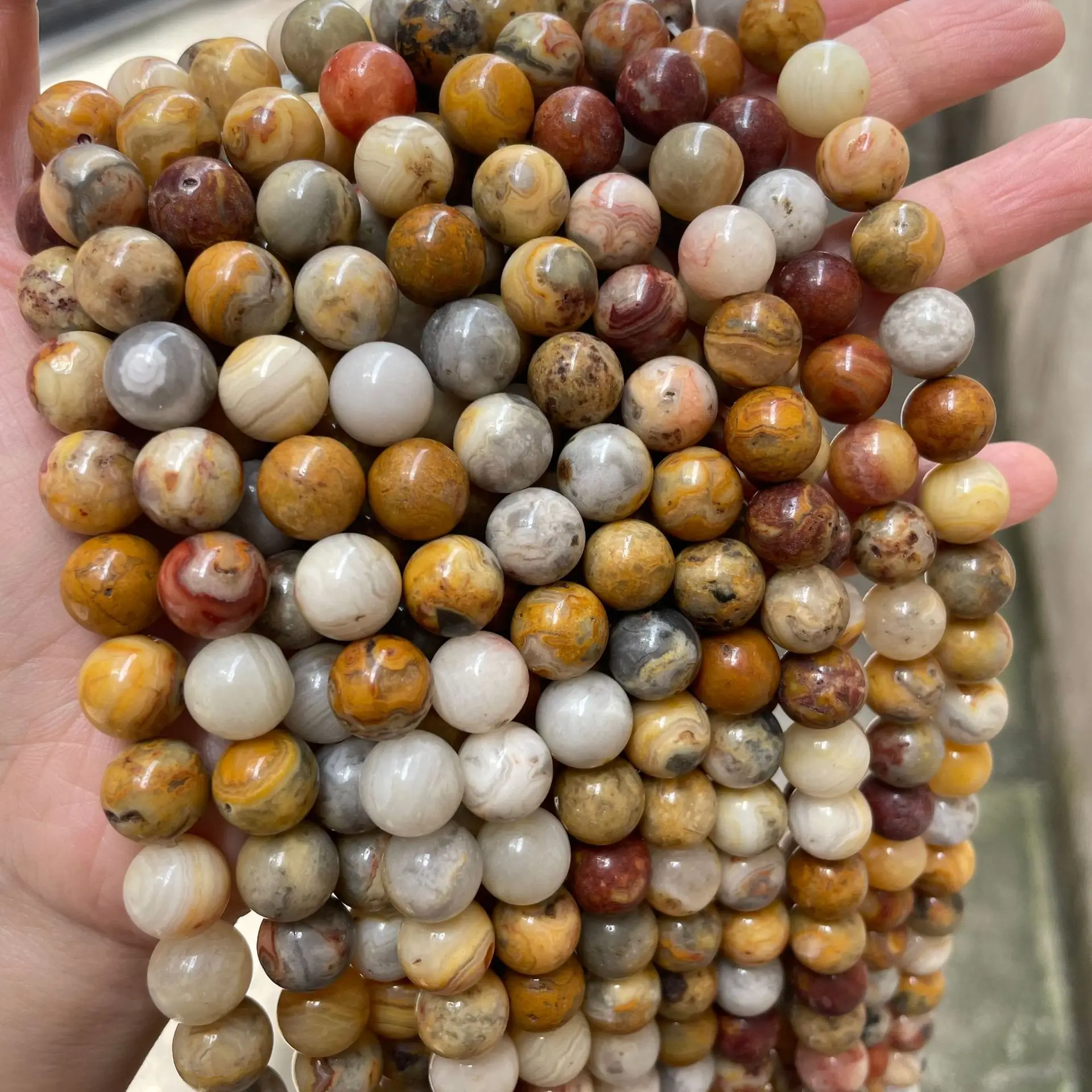 

Natural Yellow Crazy Lace Agates Stone Beads for Jewelry Making Round Loose Beads Diy Bracelets Accessories 4 6 8 10 12mm 15"