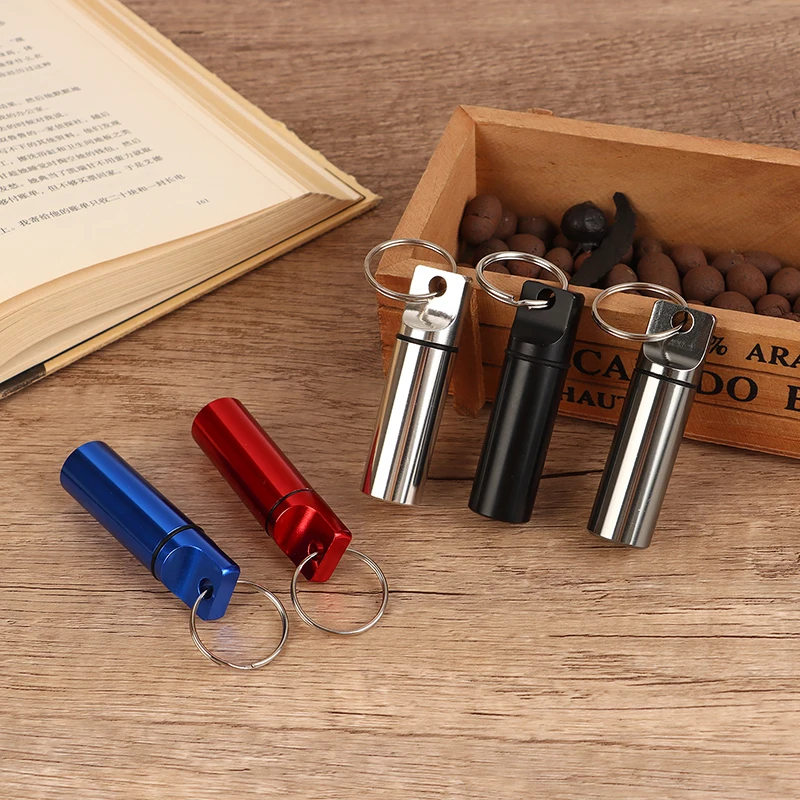 Waterproof Aluminum Alloy Pill Box Keychain Carabiner Medicine Bottle Holder For Outdoor Camping Container Keychain Pill Case