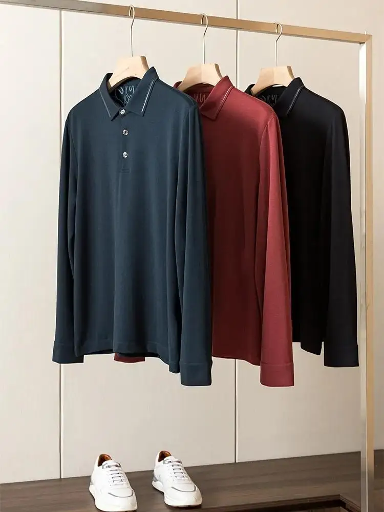 Silk Long Sleeve  Shirt Men's Base Layer Top Fashion Urban Style Standard Fit Autumn Season Casual Style Base Layer Shirt
