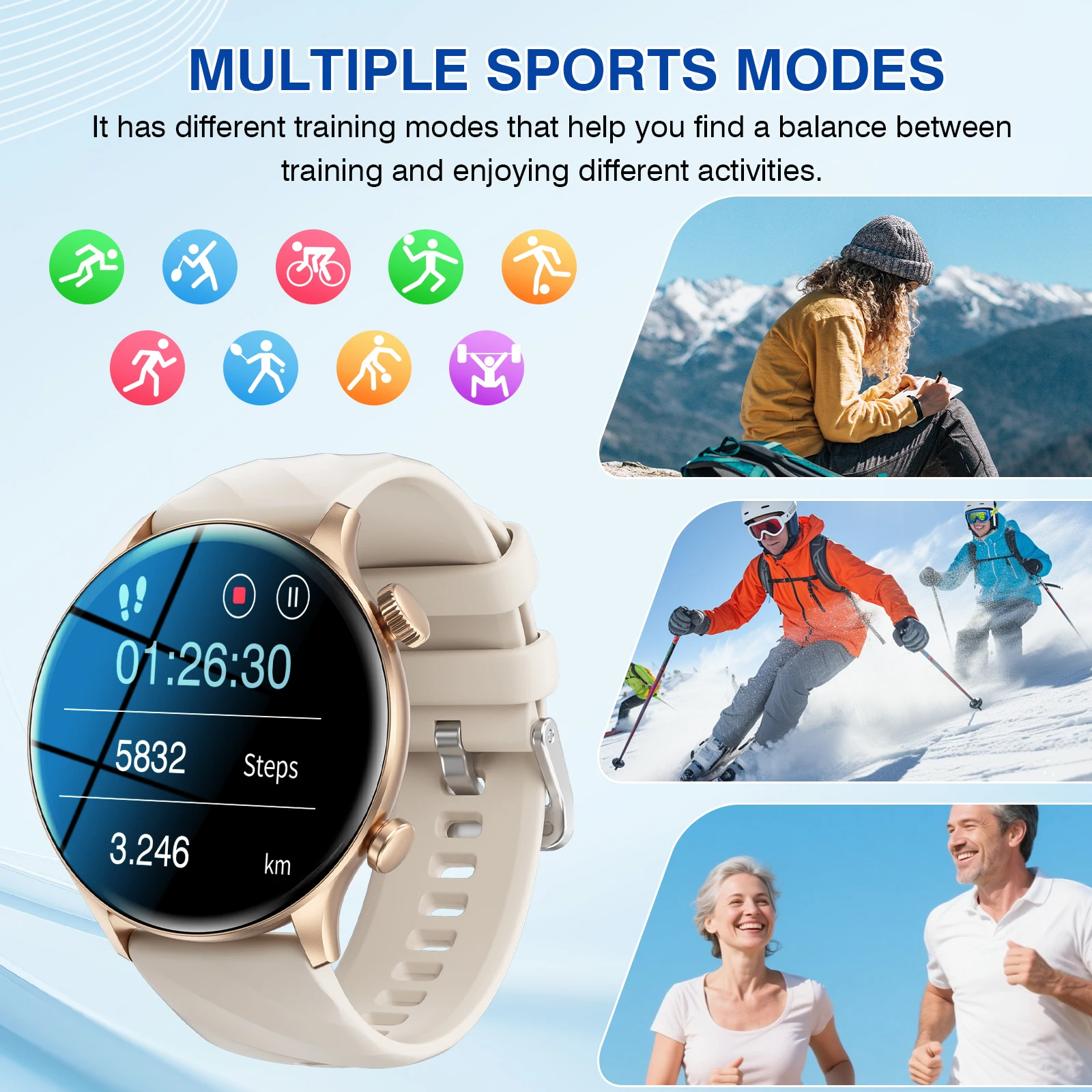 ساعة ذكية رياضية خارجية، تذكير بالمعلومات، مكالمات لاسلكية، ساعة رياضية متعددة الوظائف للرجال والنساء