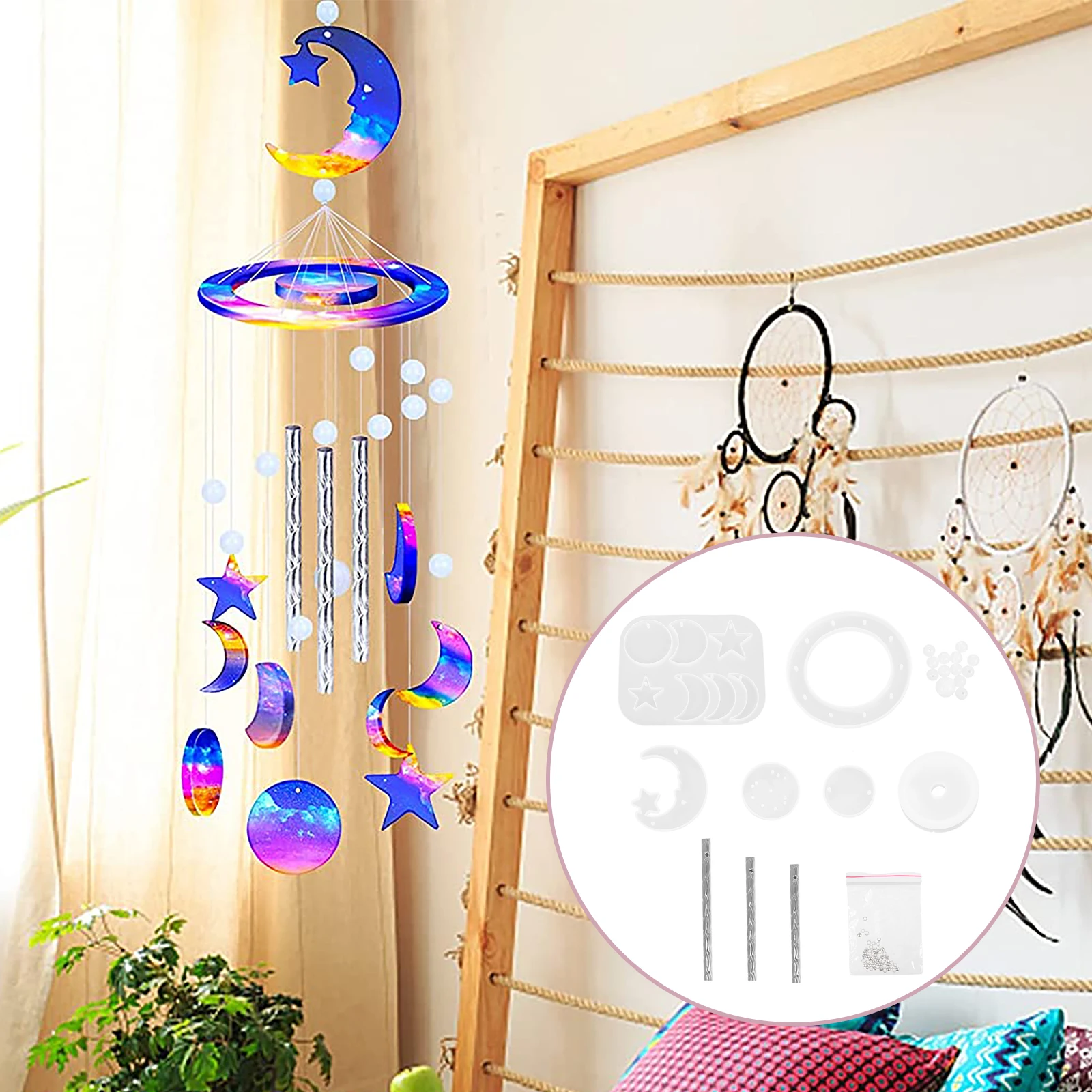 

1 set Creative Wind Chime Mold Material Pack Silicone Diy For Pendant Making Wall Hanging Decor Handmade Craft Durable Easy Use
