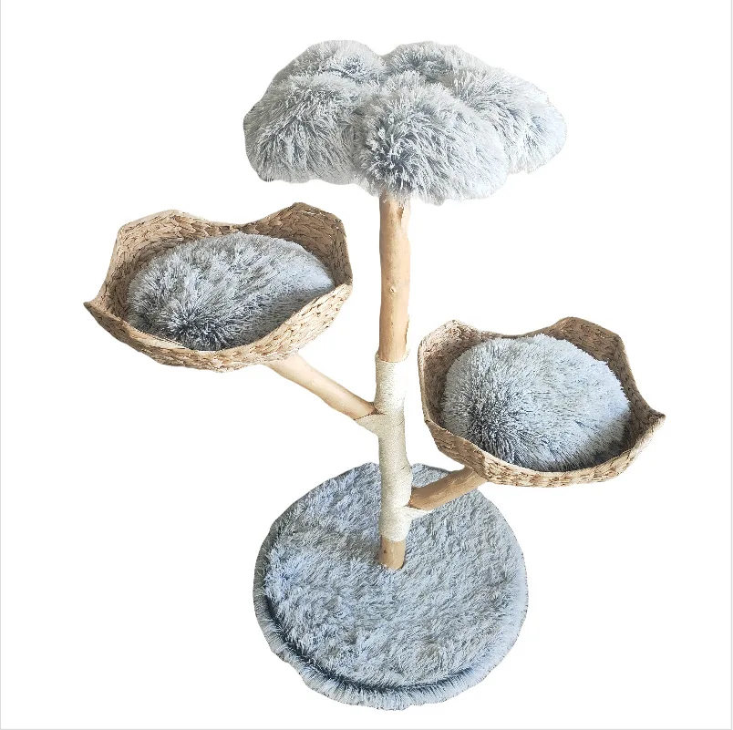 Natural Straw Woven Multifunctional Solid Wood Cat Climbing Frame Sisal Cat Scratching Post For Indoor Cats Pet Furniture