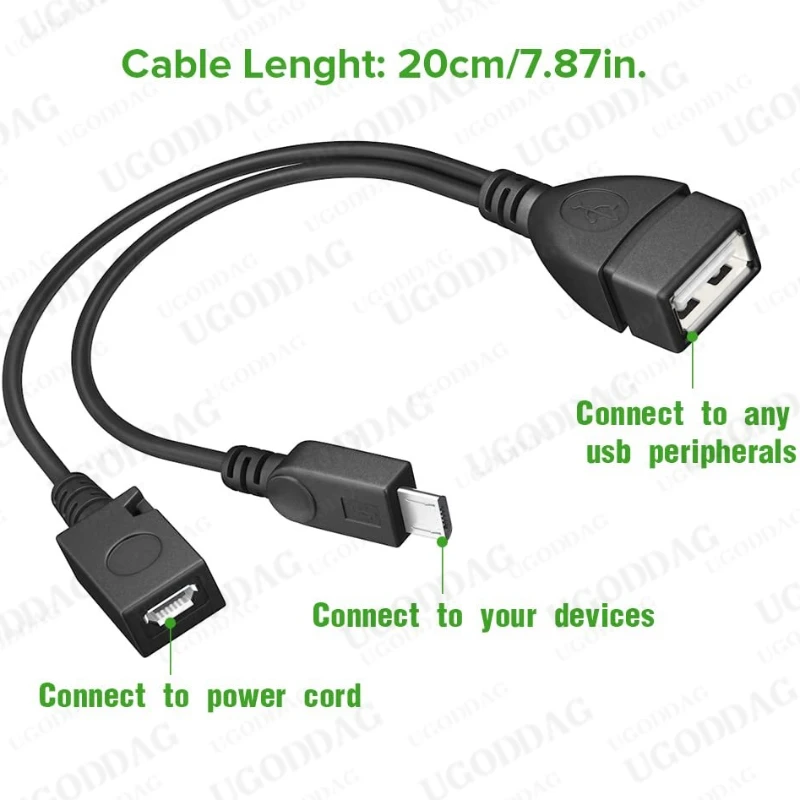 Cavo OTG 3-in-1 USB-A Femmina A Micro USB Maschio/Femmina – 20cm, Per Carica E Trasferimento Dati