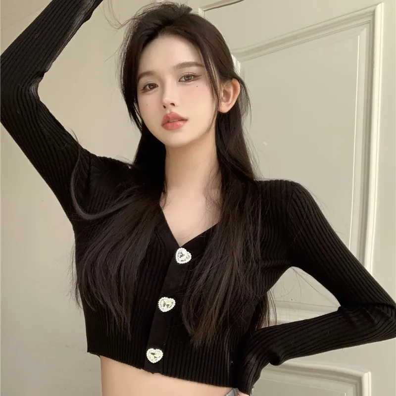 شيك القلب aped زر سليم صالح محبوك سترة مفتوحة المرأة الأعلى العصرية الخريف الشتاء جديد وصول ort طول طويل Sve