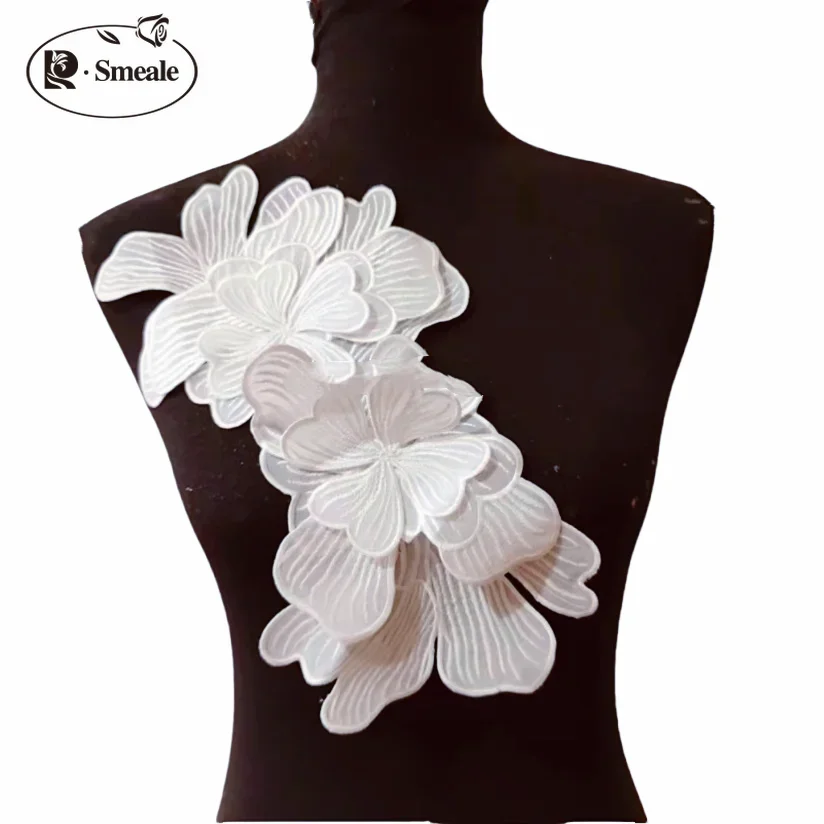 2 Stück. 2 Designs. Mehrschichtige Hochzeits-Applikation aus Spitze, Blumenspitzenstoff, hohl, sexy DIY-Zubehör RS24016 – Detail 3