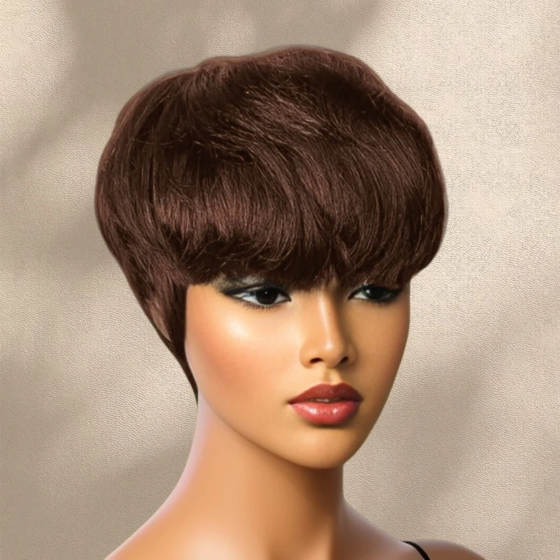 باروكات شعر بشري أنيقة بقص عابث مصنوعة آليًا بالكامل للنساء ذوات البشرة السمراء