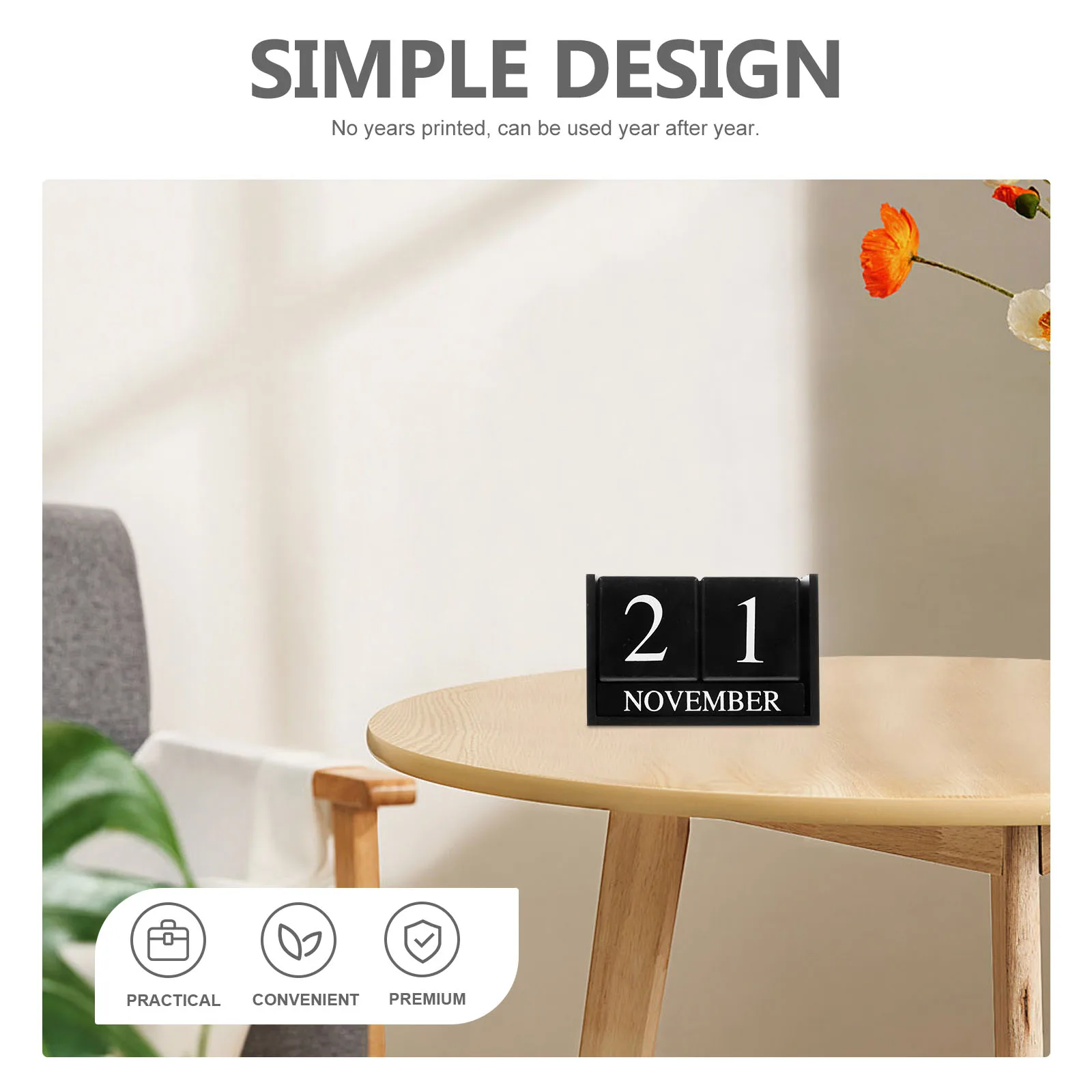 

Wooden Block Calendar Home Office Desk Decorative Standing Wrought Iron Perpetual Table Top Date Display Household Accessories