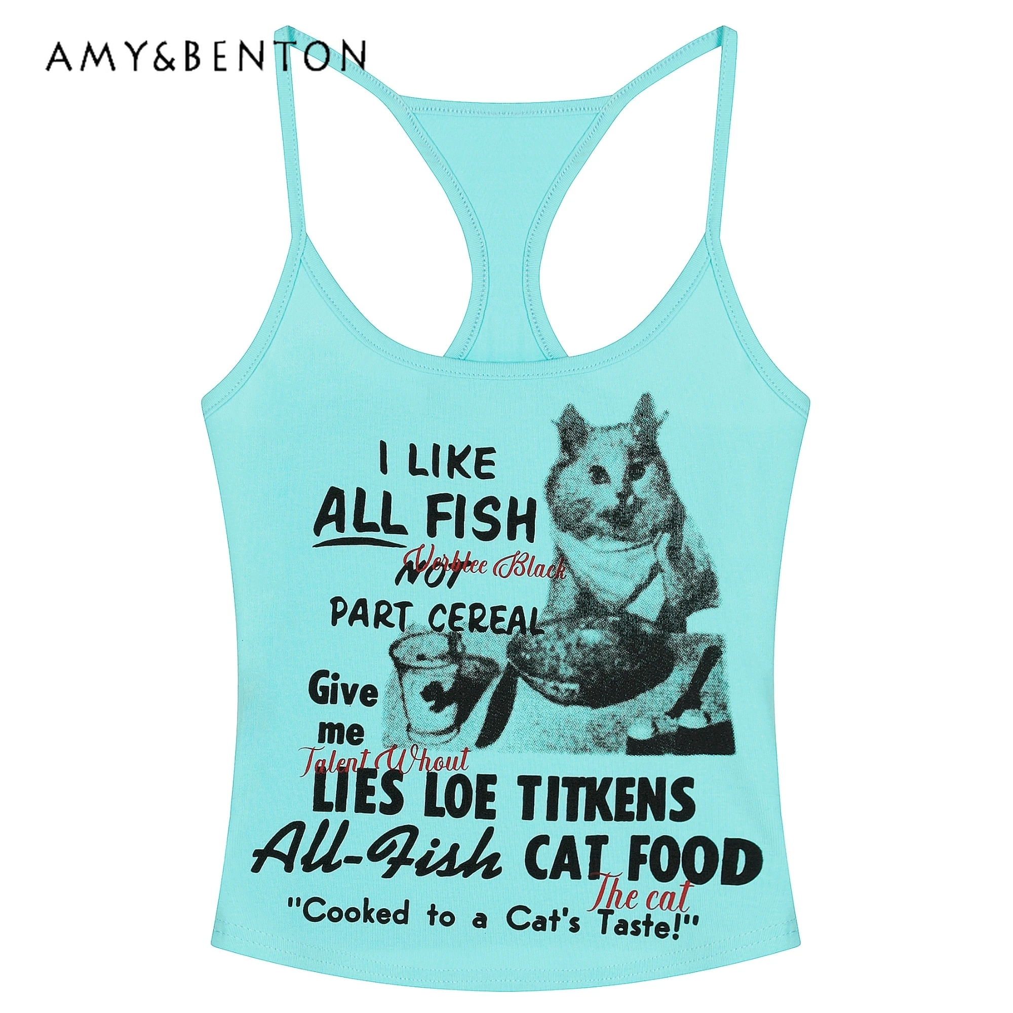 

2025 American Style Retro Letter Print Camisole Summer New Sweet Spicy Girl Slim Fit Sleeveless Short Base Top