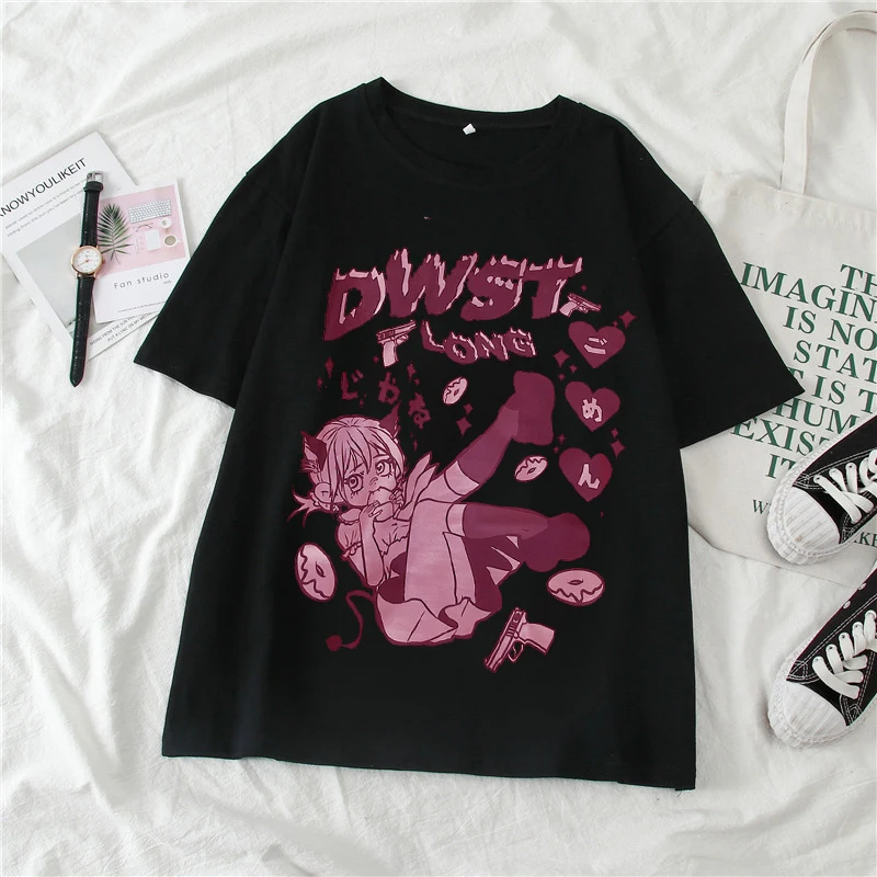 

Oversized T Shirts Women Two-dimensional Harajuku Animation Cartoon Print Tee Streetwear Harajuku Top Punk Cartoon T-shirt