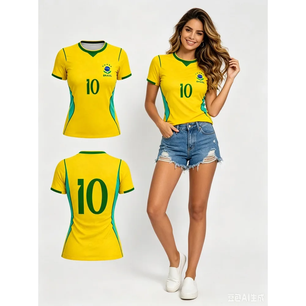 Camiseta Amarela de Verão Brasil, Camiseta de Futebol Estampada, Camiseta Casual Masculina, Camiseta Respirável para Homens e Mulheres, Manga Curta