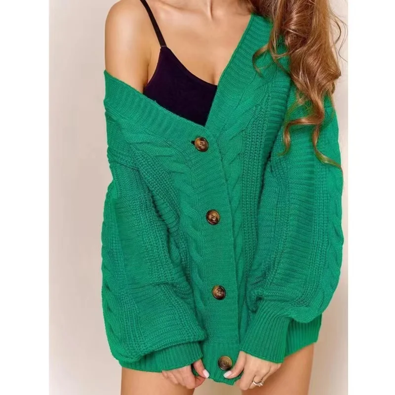 

Loose Sexy V-Ne Lantern Sve Knitted Cardigan Women's Autumn Winter New Sle Sweater Coat Open Front Long Sve Top