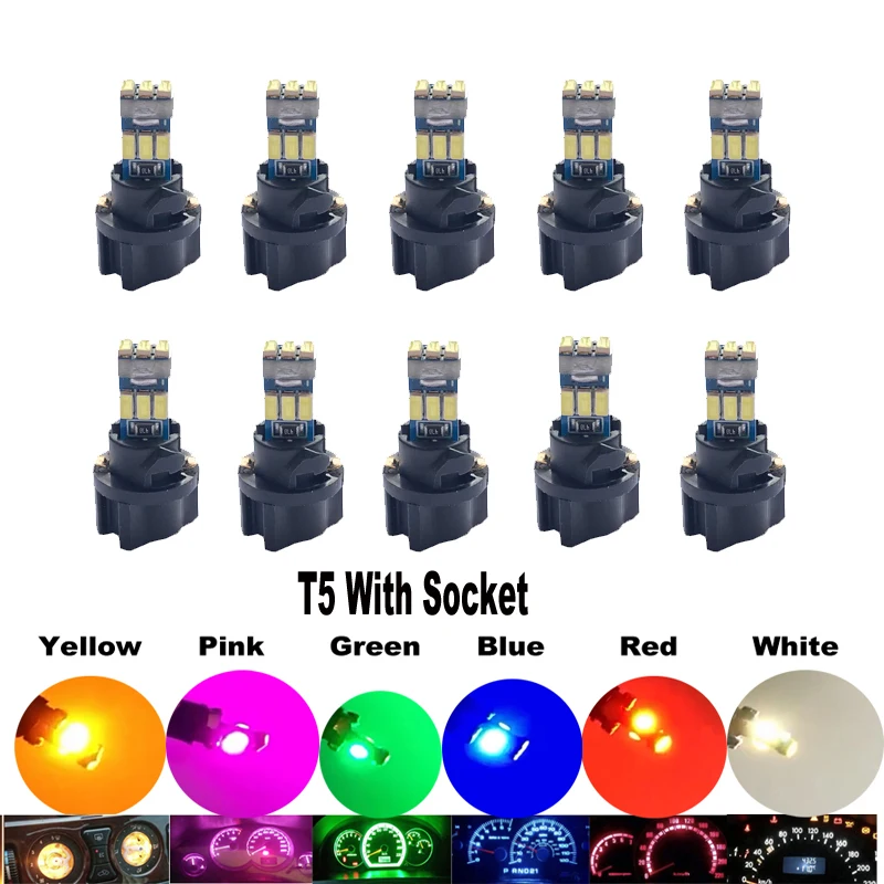 10Pcs New T5 W3W W1.2W PC7 B8.5 Super Bright LED Bulbs Car Warning Indicator Instrument Cluster Light Auto Dashboard Gauge Lamps