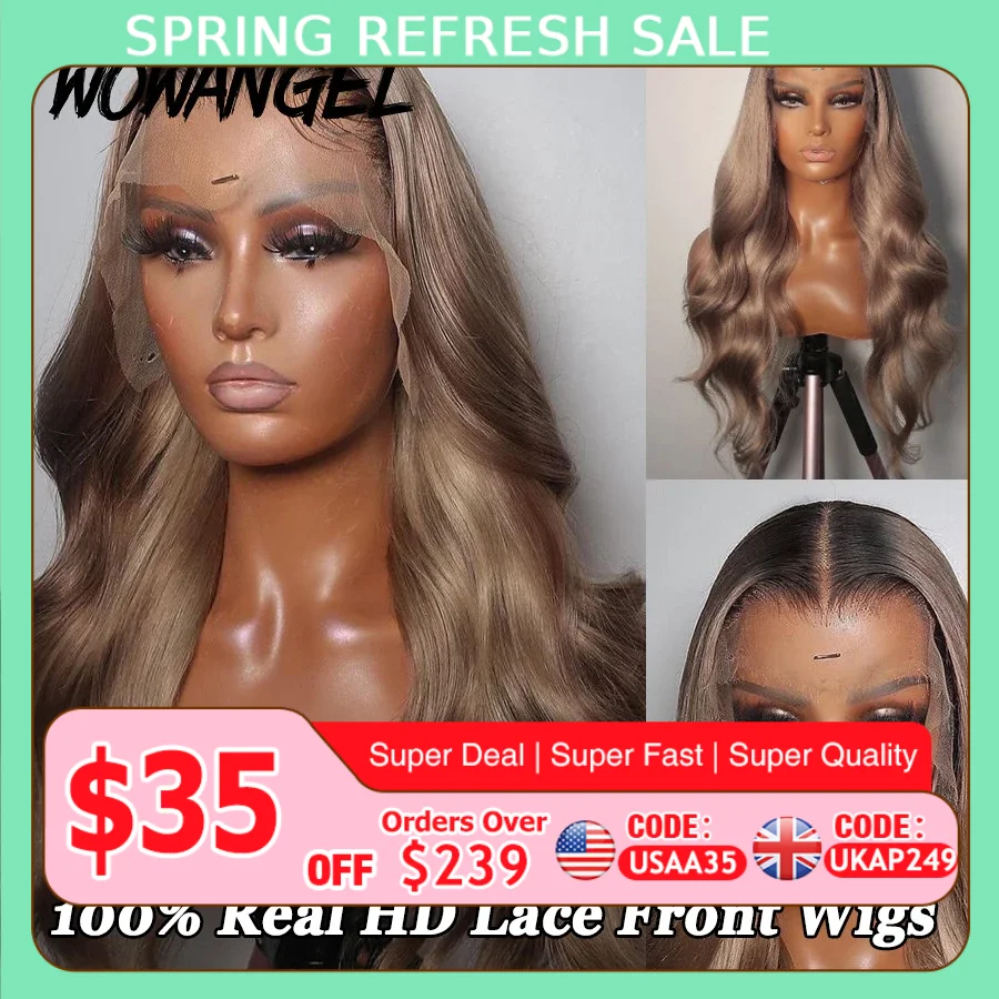 28inch Ash Blonde Body Wave Real HD Lace Front Human Hair Wig Melt Skins Ombre Colored Wigs 13x6 Full Lace Frontal Wig Glueless