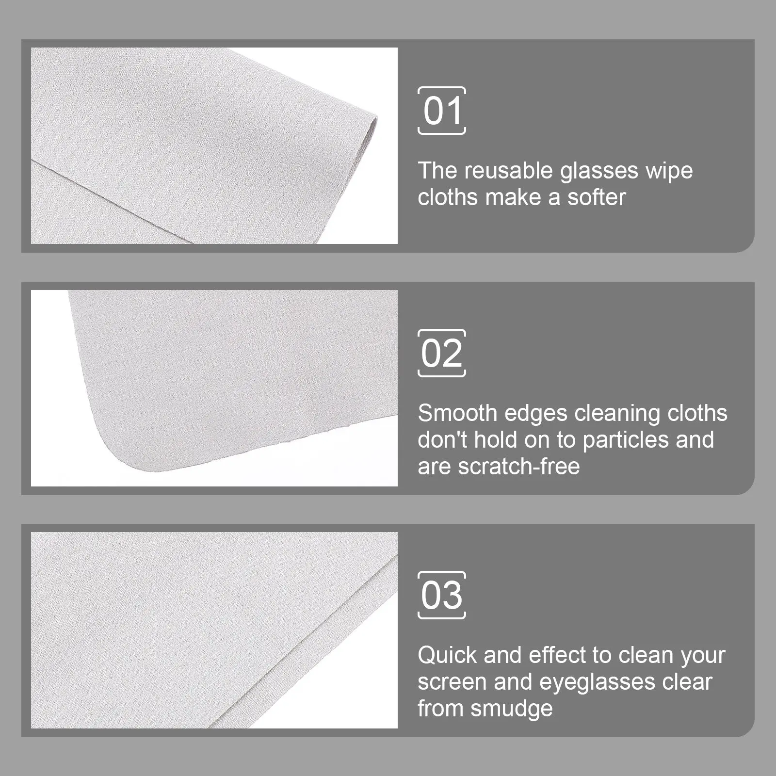 5Pcs Reusable Glasses Cleaning Cloths with Smooth Edges for Eyeglasses, Laptops, Tablets, Cameras, Smartphones