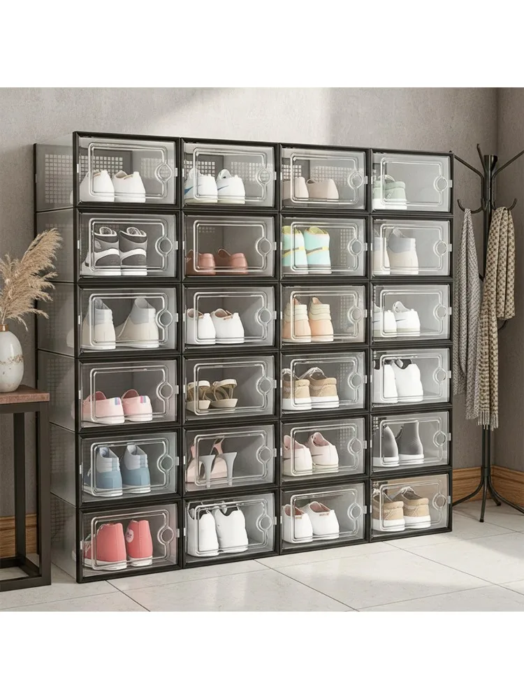 X-Large Shoe Storage Boxes Organizers Clear Plastic Stackable 12 Pack, Multi Functional Shoe Rack Shoe Box Foldable Shoe Storage
