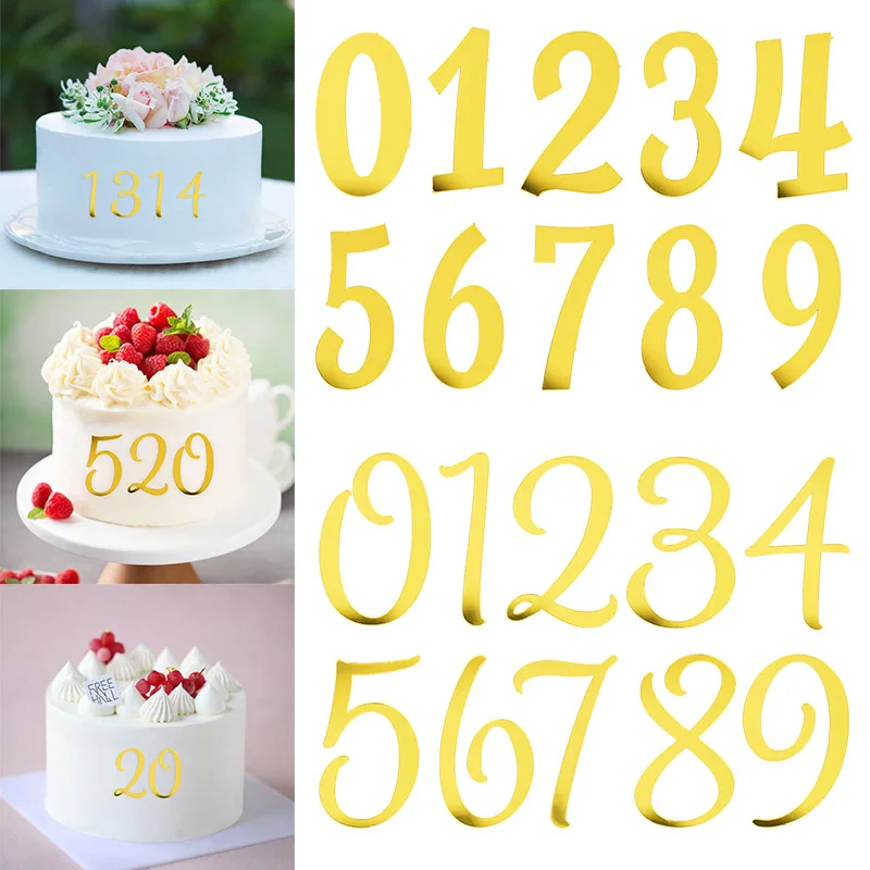 10pcs/bag Mirror Acrylic Numbers Cake Topper Birthday Party Wedding Dessert DIY Cake Topper Gold Number 1-9 Happy Birthday Decor