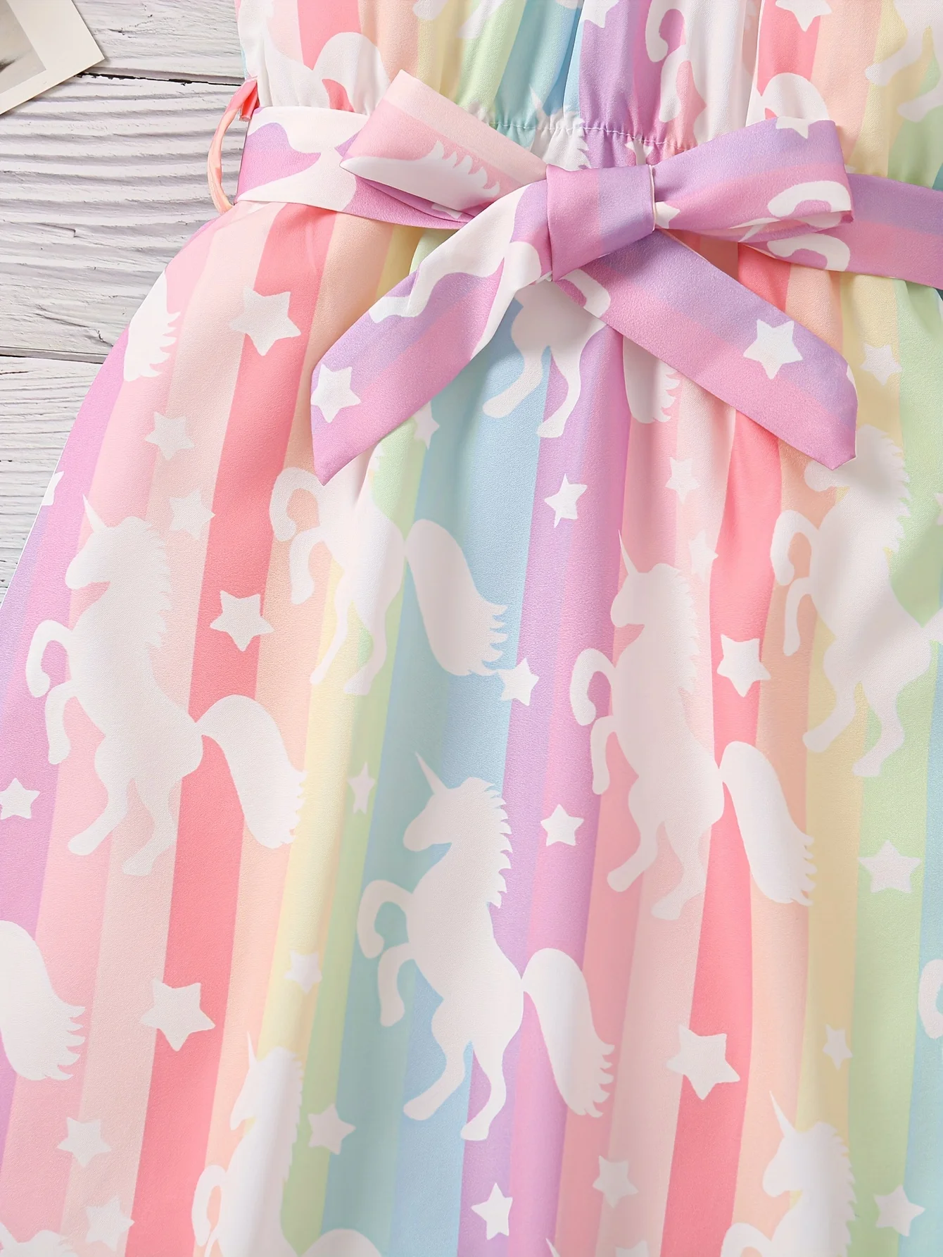 2024 Summer New Fashion Girl‘s Dress & Color Mixture and Sweet Candy Color & Unicorn Printing Sweet dream princess style