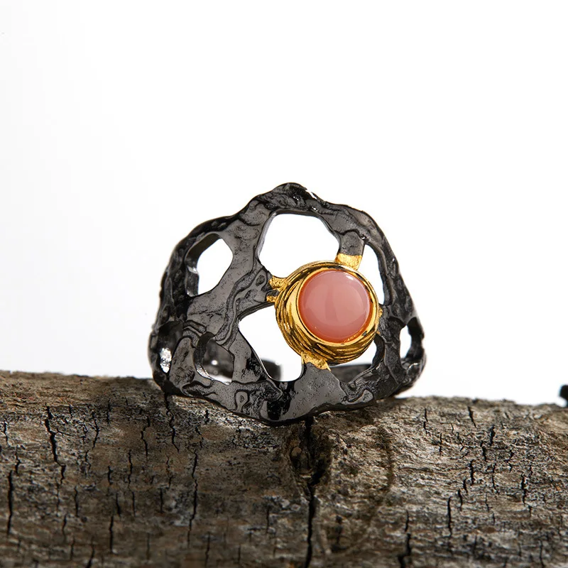 

Fashionable and Unique Retro Ring Natural Pink Gemstone Ring for Women with a Niche and High-End Feel925Sterling Silver Hollow I
