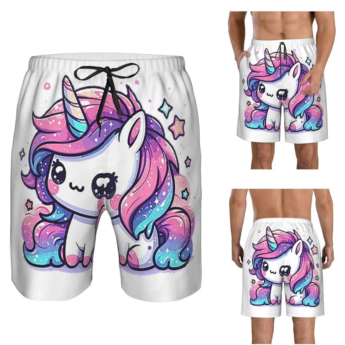 Sparkle Unicorn Magic Trunks Beach Board Shorts Casual Quick Dry Swimming Summer Men Pants