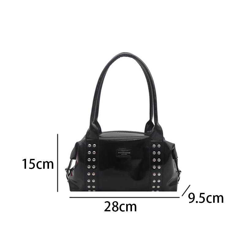 Metallnieten-Besetzte Boston-Handtasche, Stilvolle Damen-Umhängetasche mit Nieten-Dekor und Reißverschluss, Vintage Unterarmtasche, Große Kapazität Shopper-Tasche – Detail 1