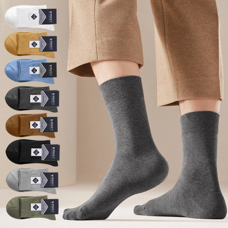 Brand 3 Pairs Resist Pilling Mid Tube Cotton Socks Men Fully Cotton Socks Sweat-absorbing Male Solid Color Meias Summer Spring