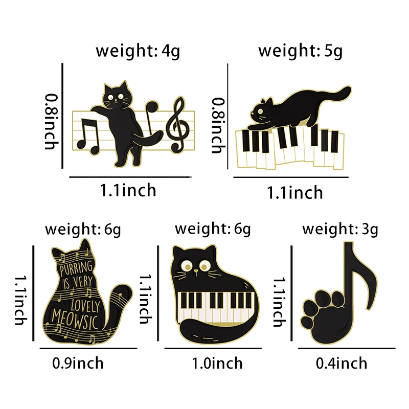 Black And White Keys On The Piano Enamel Pins Cat And Musical Note Brooches Lapel Badges Concert Gift For Art Friends Wholesale