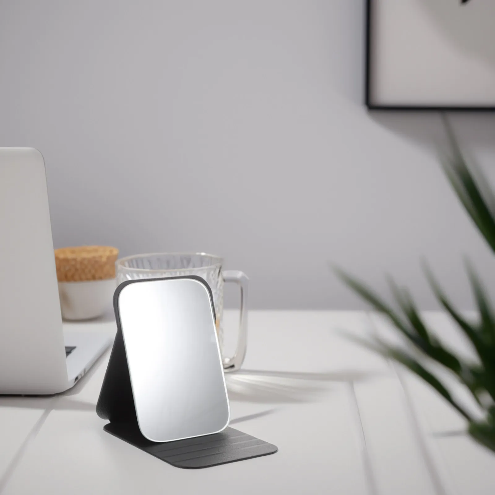 Folding Portable Makeup Mirror Rectangular Black Desktop Vanity Stand Fake Table Mirror for Travel Camping