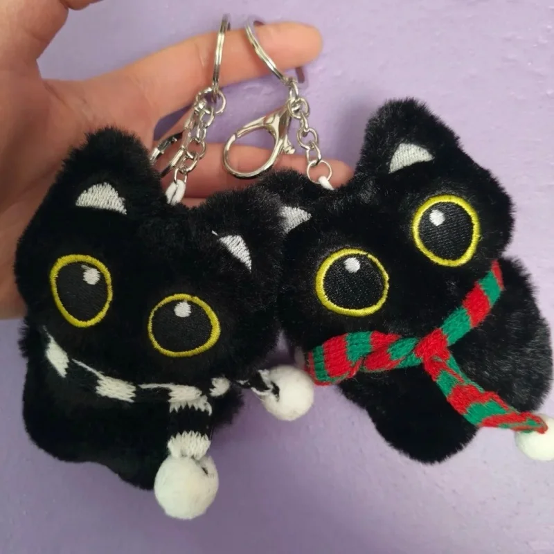 Cute Little Black Cat Rock Music Backpack Pendant Plush Doll Doll Car Keychain Pendant Gift For Students Trendy Play Luoxiaohei