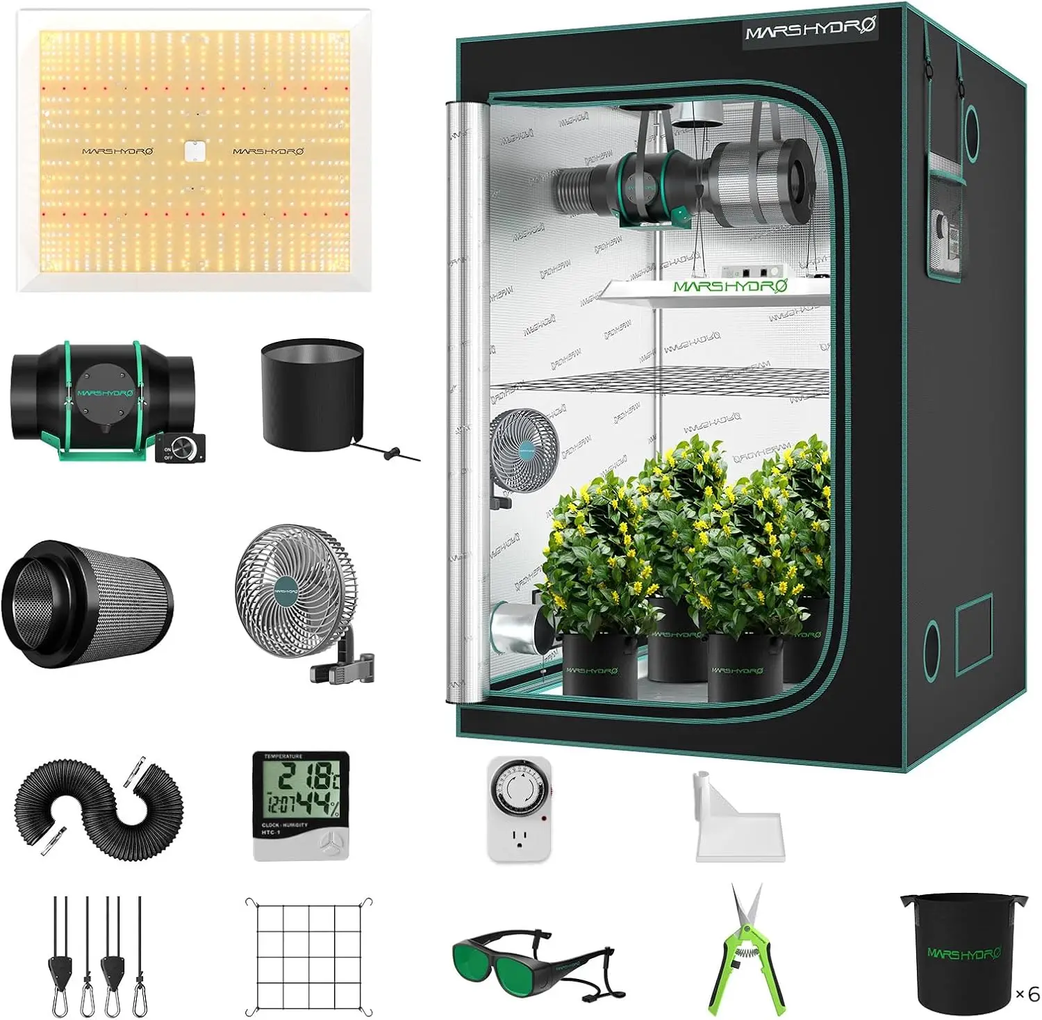 

4x4 Grow Tent Kit Complete System,300W TSW2000 Dimmable Light 704Pcs LED,48"x48"x80" 1680D High Reflective Mylar Grow Tent