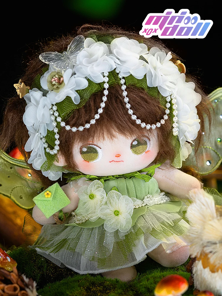 Limited Handmade 4pc 20cm Forest Messenger Green Skirt Chinese Style Cute Doll Clothes Set Hair Wings