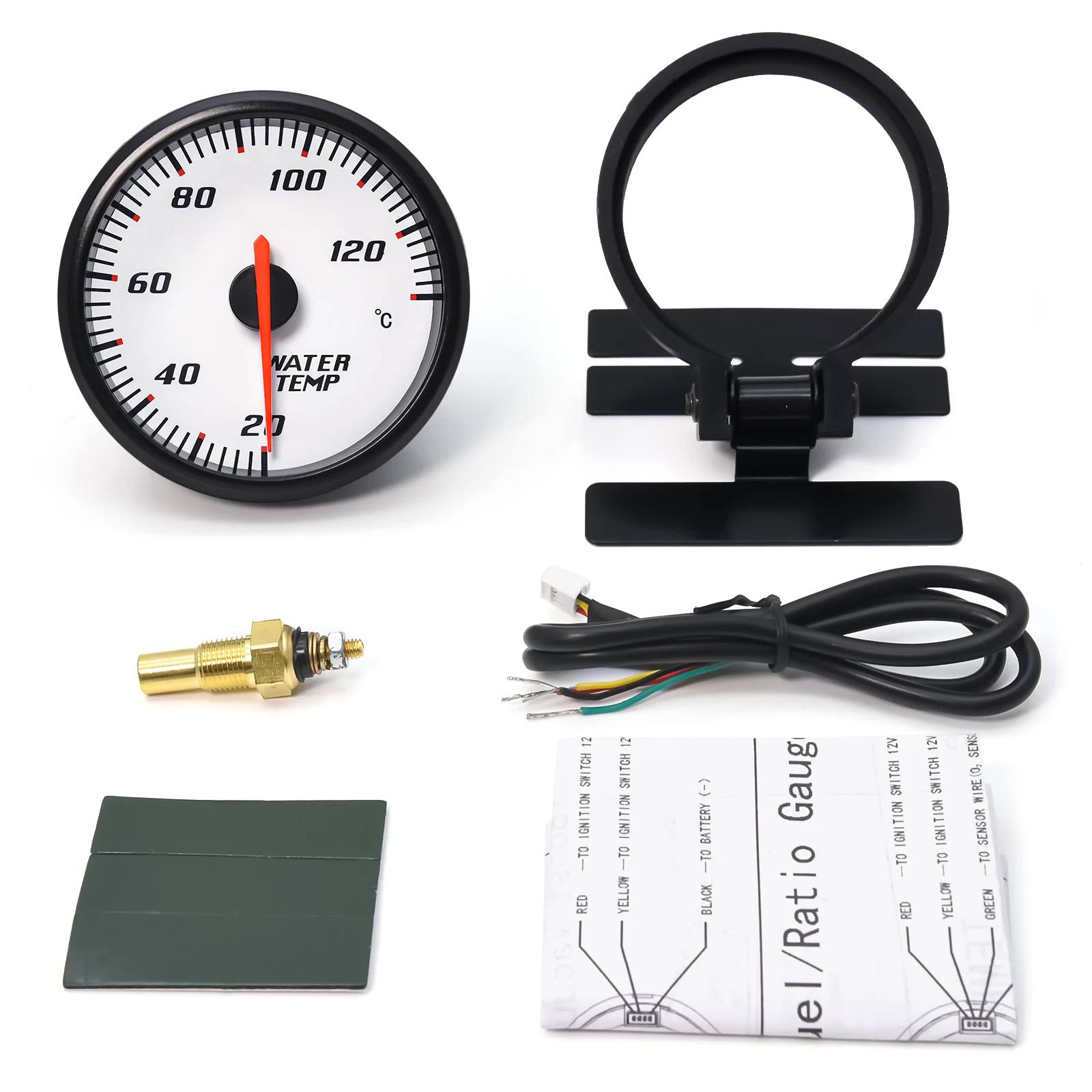 60mm Water Temperature Gauge 20~130℃ Water Temp Meter With 1/8 NPT 10mm Water Temp Sensor For 12V Car