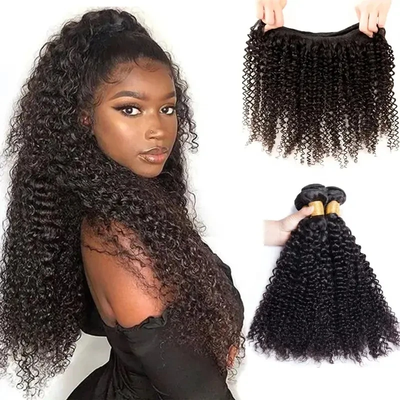 Kinky Curly Hair Bundles Natural Color 100% Human Hair Extensions Curly Weave 1/3/4Pcs Peruvian Hair Bundles Factory Price