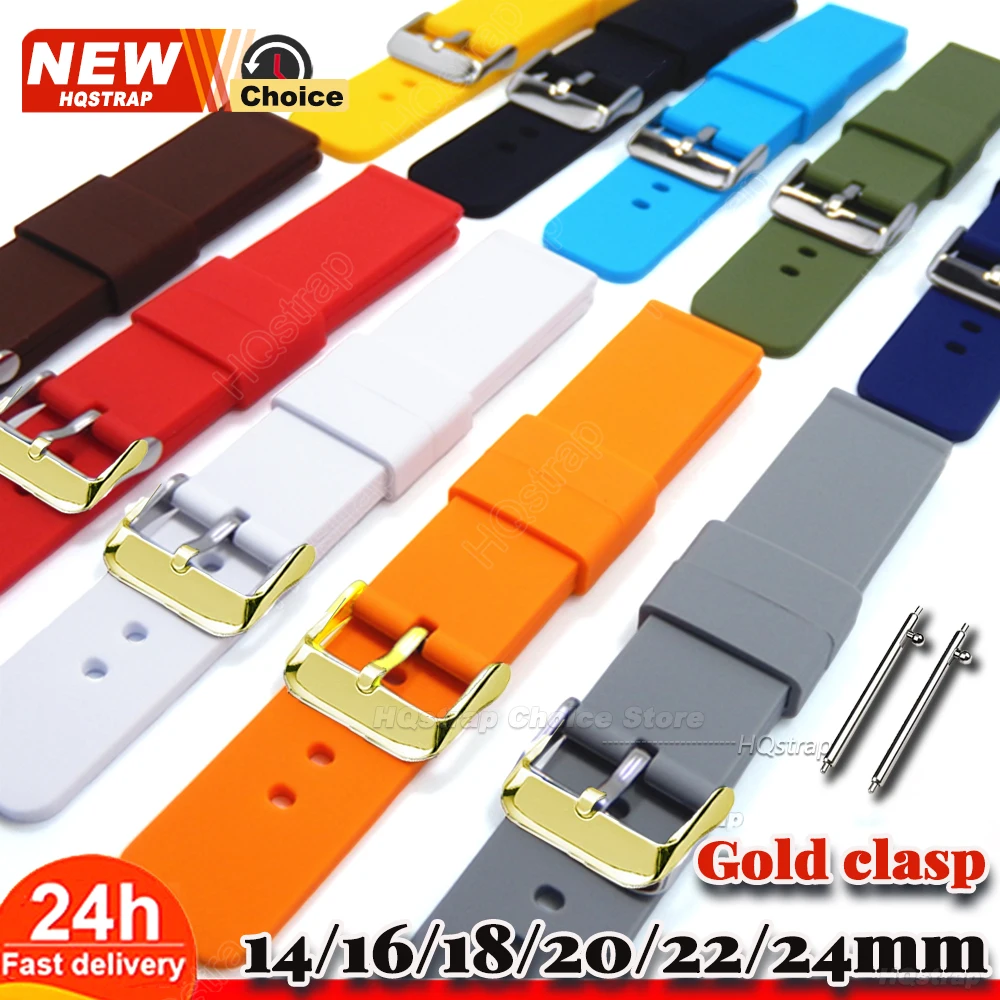 Goldfarbenes, buntes 14/16/18 mm, 20 mm, 22 mm, 24 mm Silikonarmband, universelles Armband für Huawei-Uhrenarmband, Damen und Herren, wasserdichtes Armband