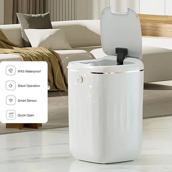 

Automatic TouchlMotion Sensor Trash Can White Smart Garbage Can for Bathroom Kitchen