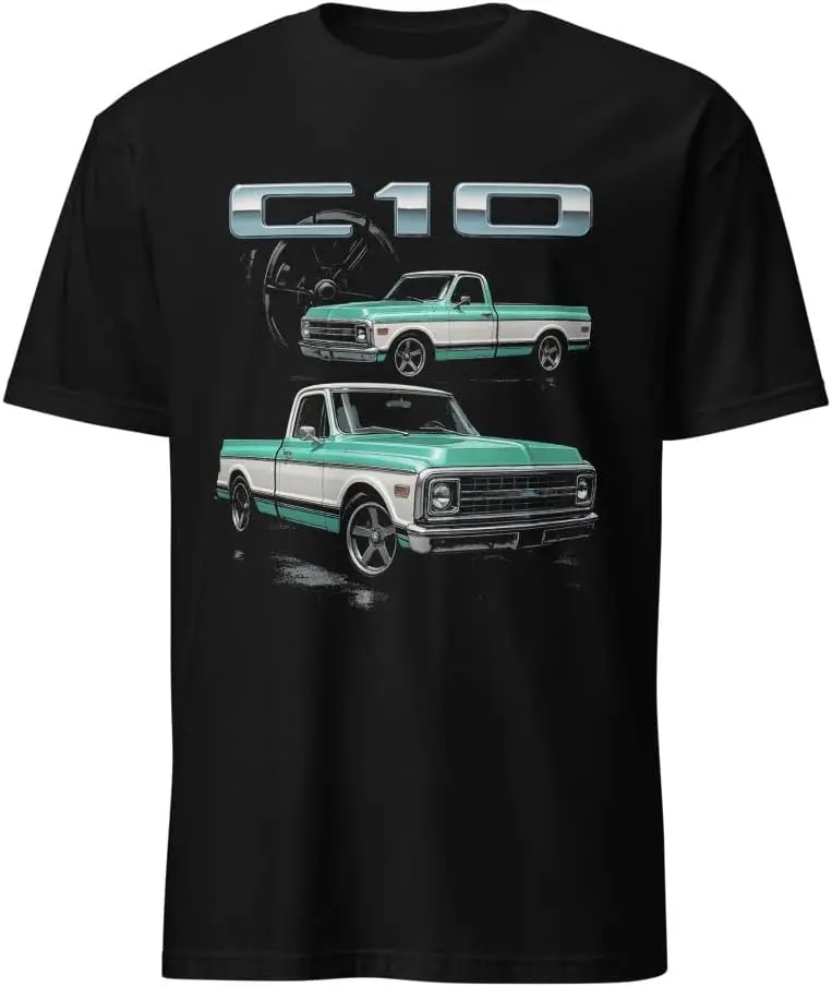 1969 Chevy C10 Pickup T-Shirt – Classic Green & White Vintage Truck Graphic Tee 100% Cotton Trendy Y2K Short-Sleeve Tee-Soft,