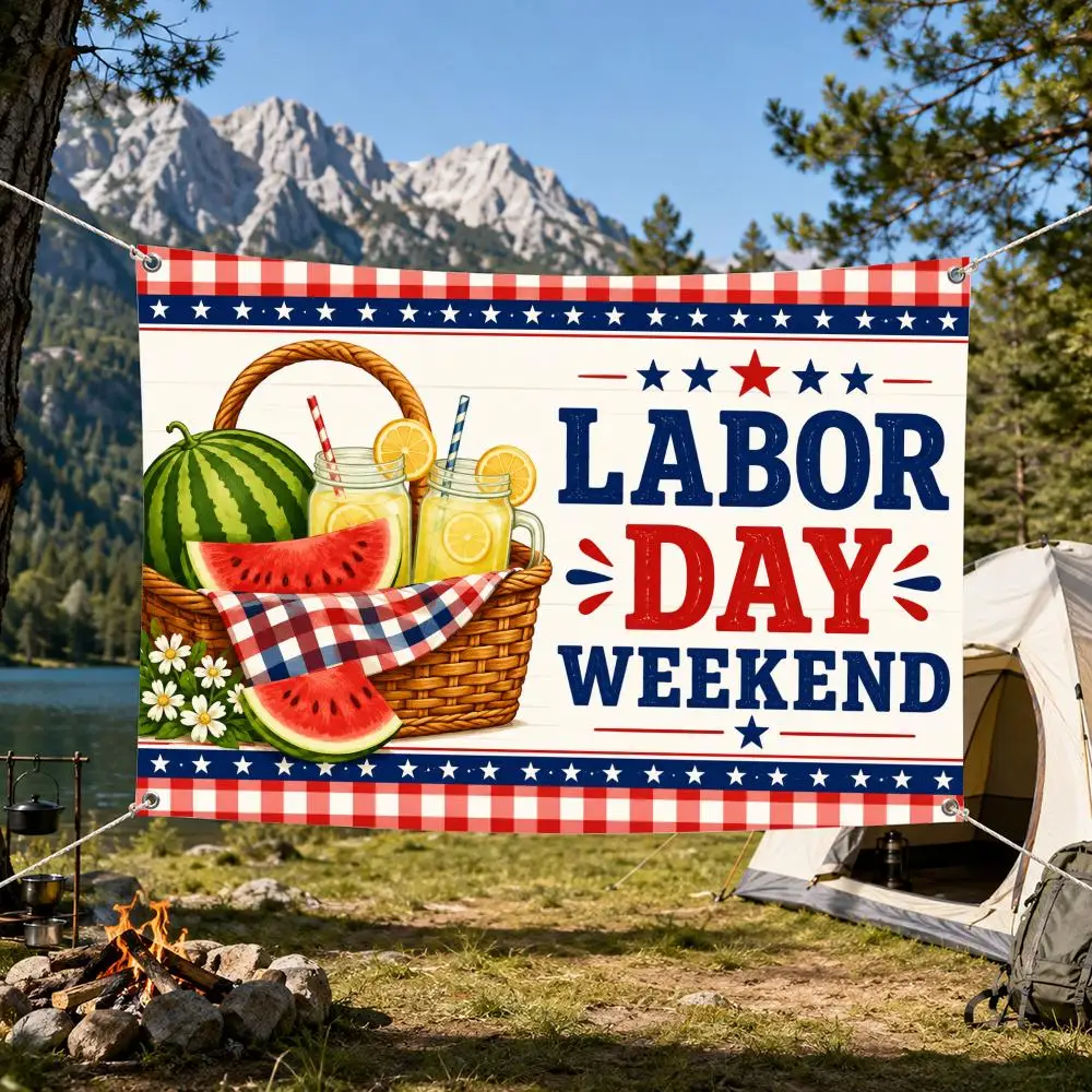 Labor Day Flags Aesthetic Wall Tapestry Printed Wall Hanging Living Room Party Outdoor Decor