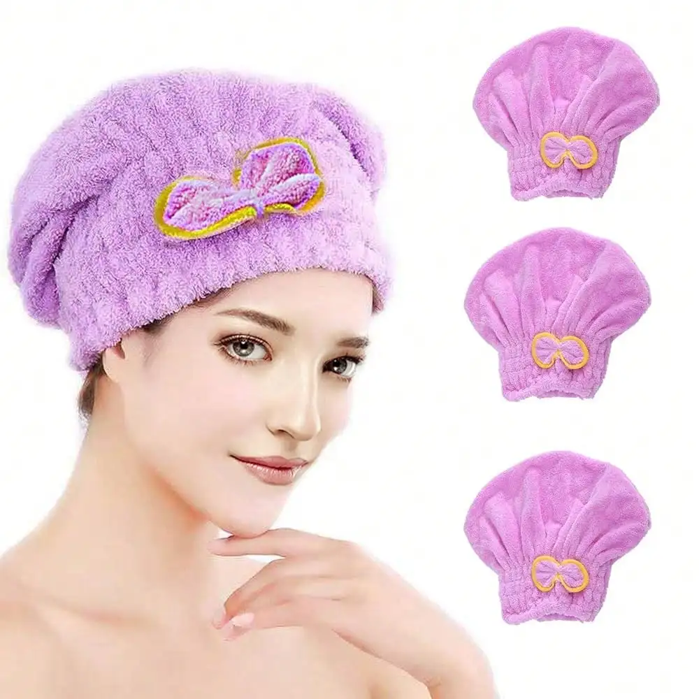 

Drying Towel 3 Packs, Quick Dry Microfiber Hair Towel, Super Absorbent Hair Towel Wrap For Wet Hair, Bath Accessories For Women With Long & Thick Hair (Purple)
