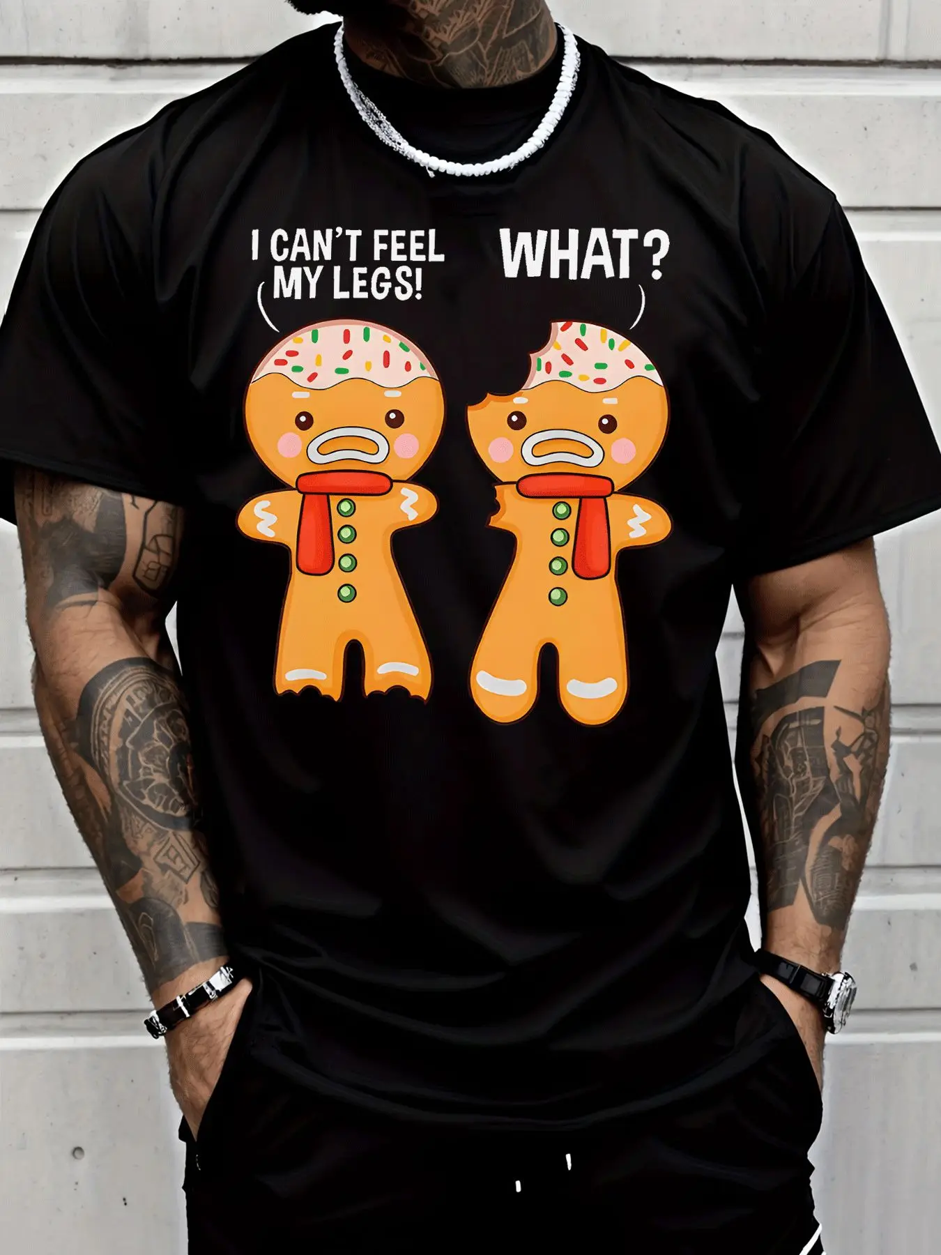 Funny Gingerbread Man I Cant Feel My Mens Front Print T Shirt Christmas Humor Graphic Tee Casual Short Sleeve Top Holiday Gift