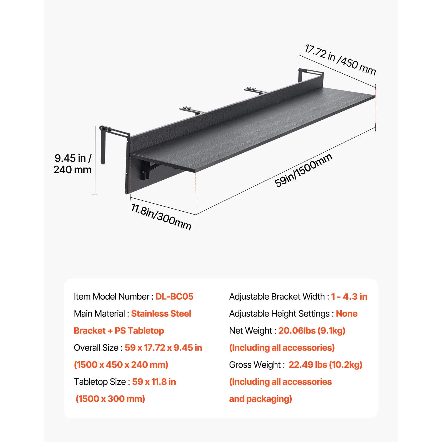 SucceBuy Balkon Hangende Opklapbare Tafel Balkon Leuningtafel Buiten Balkon Bartafel voor Leuningen Serveertafel voor Patio