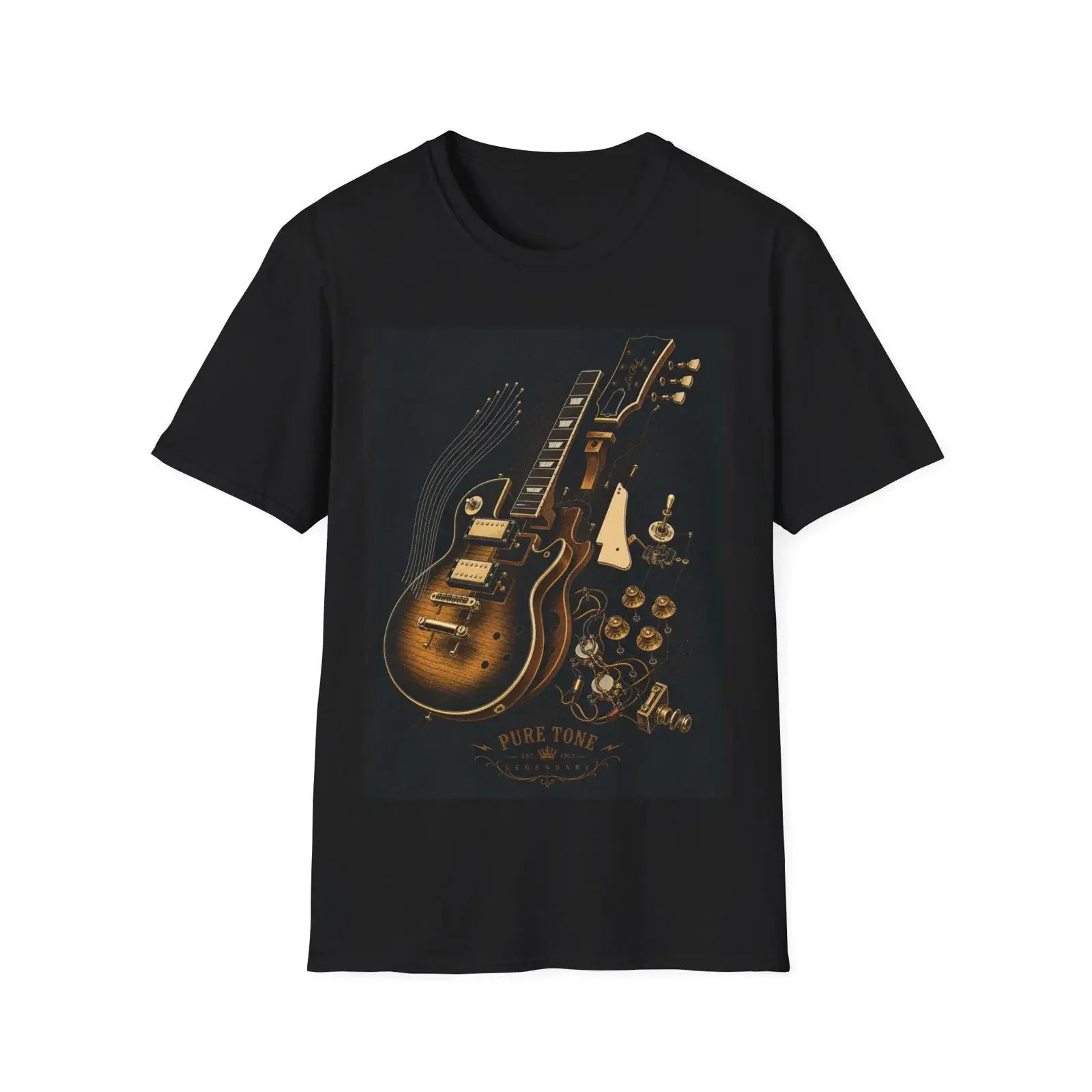 Exploded LP Electric Guitar T Shirt vintage Washed homme Versatile Casual Slightly Top For Everyday Wear Stylish Stretched